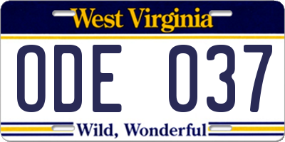 WV license plate ODE037