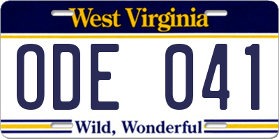 WV license plate ODE041