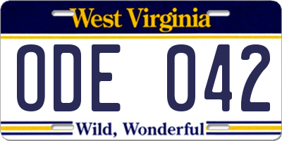 WV license plate ODE042