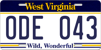 WV license plate ODE043