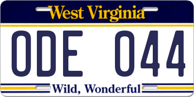 WV license plate ODE044