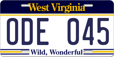 WV license plate ODE045