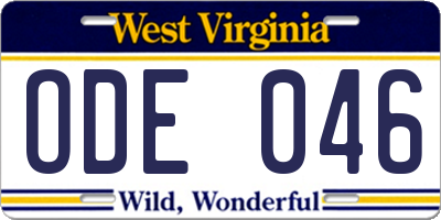 WV license plate ODE046
