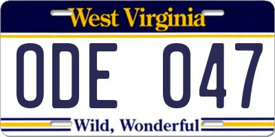 WV license plate ODE047