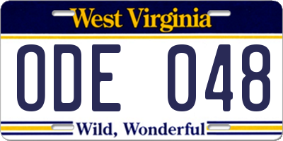 WV license plate ODE048