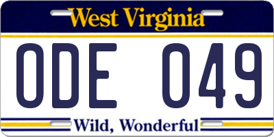 WV license plate ODE049