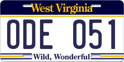 WV license plate ODE051