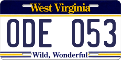 WV license plate ODE053