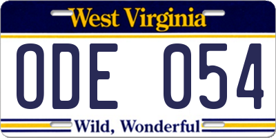 WV license plate ODE054
