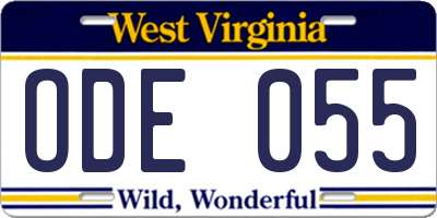WV license plate ODE055