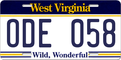 WV license plate ODE058