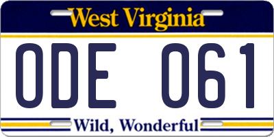 WV license plate ODE061