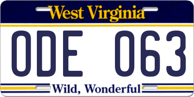 WV license plate ODE063