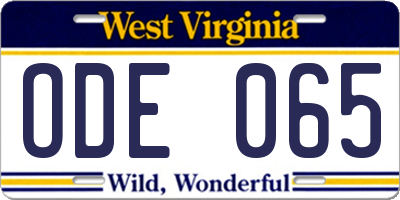 WV license plate ODE065