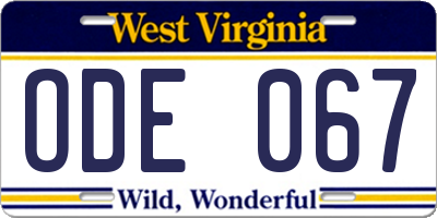 WV license plate ODE067