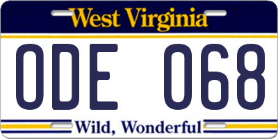 WV license plate ODE068