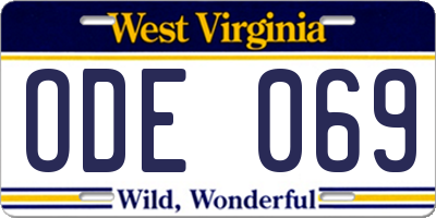 WV license plate ODE069