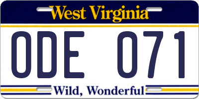 WV license plate ODE071