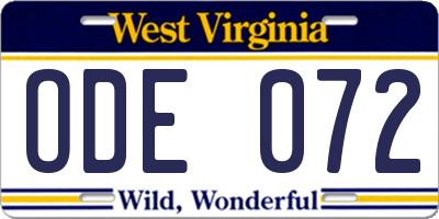 WV license plate ODE072