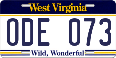 WV license plate ODE073