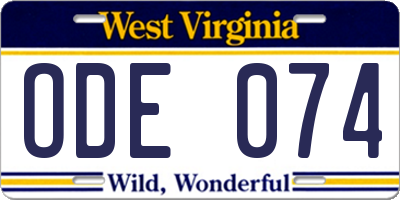 WV license plate ODE074