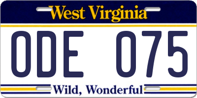 WV license plate ODE075