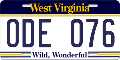 WV license plate ODE076