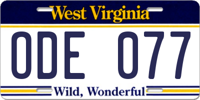 WV license plate ODE077