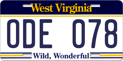 WV license plate ODE078