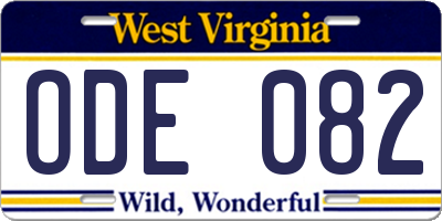 WV license plate ODE082