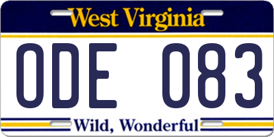WV license plate ODE083