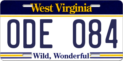 WV license plate ODE084