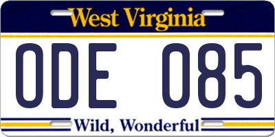 WV license plate ODE085