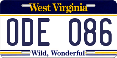 WV license plate ODE086