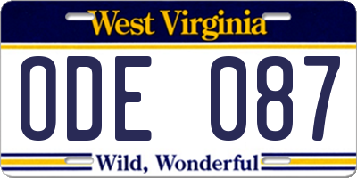 WV license plate ODE087