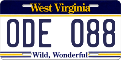 WV license plate ODE088