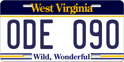 WV license plate ODE090