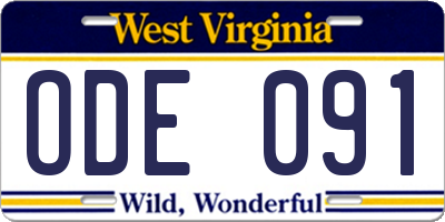 WV license plate ODE091