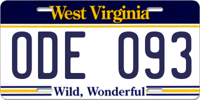 WV license plate ODE093
