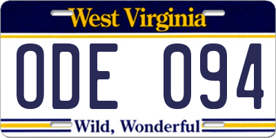 WV license plate ODE094