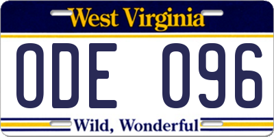 WV license plate ODE096