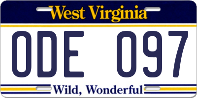 WV license plate ODE097