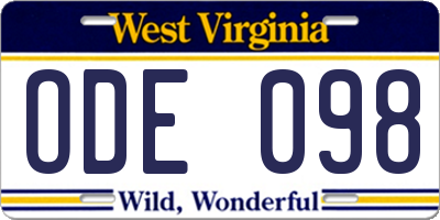 WV license plate ODE098