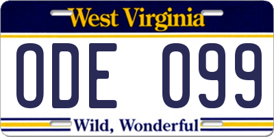 WV license plate ODE099