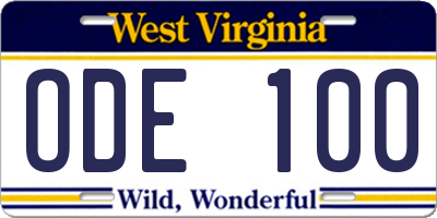 WV license plate ODE100