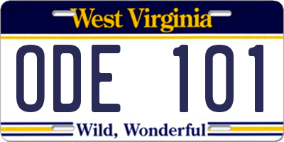 WV license plate ODE101