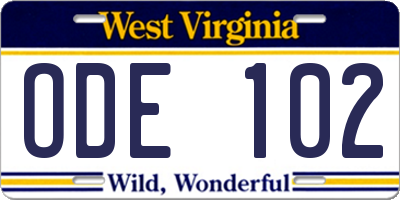 WV license plate ODE102