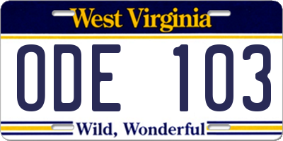 WV license plate ODE103
