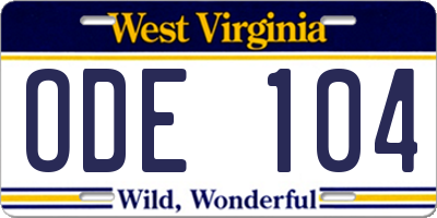 WV license plate ODE104