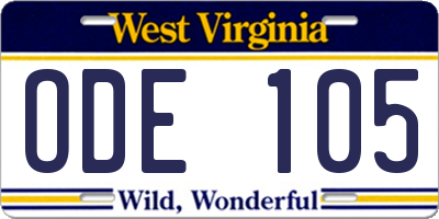 WV license plate ODE105
